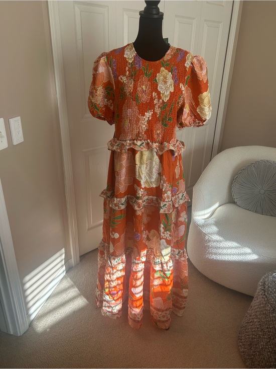 FARM Rio Dresses & Skirts - FARM Rio Orange Floral Smocked Dress with Pink Accents-Anthropology